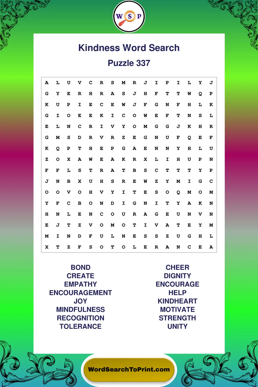 Kindness Word Search Puzzle 337