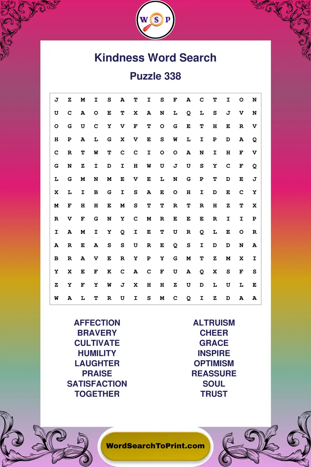 Kindness Word Search Puzzle 338