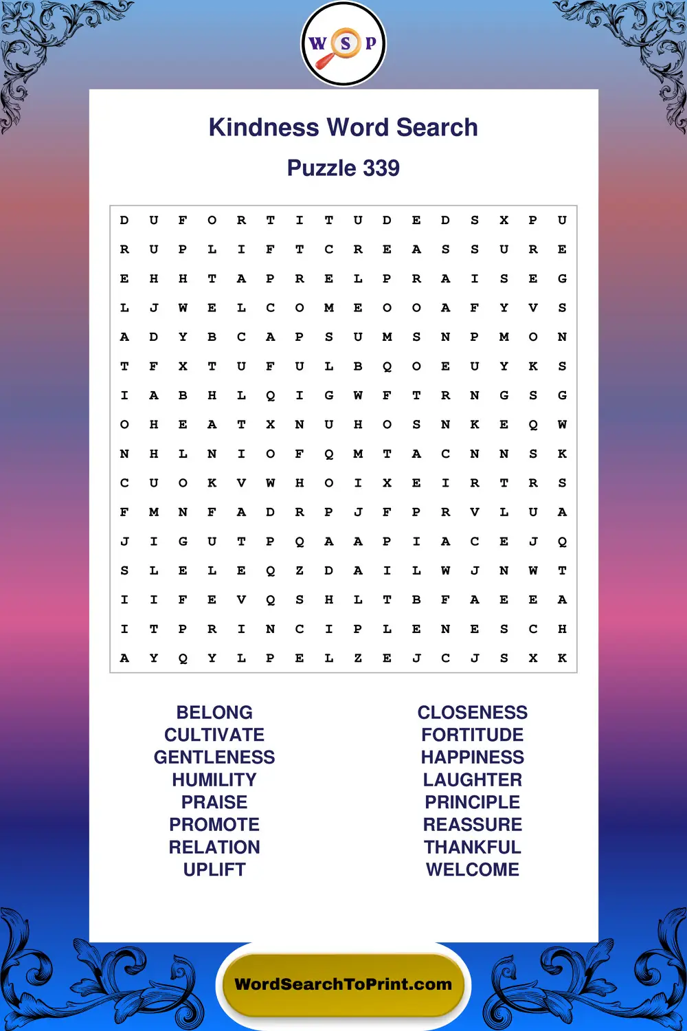 Kindness Word Search Puzzle 339