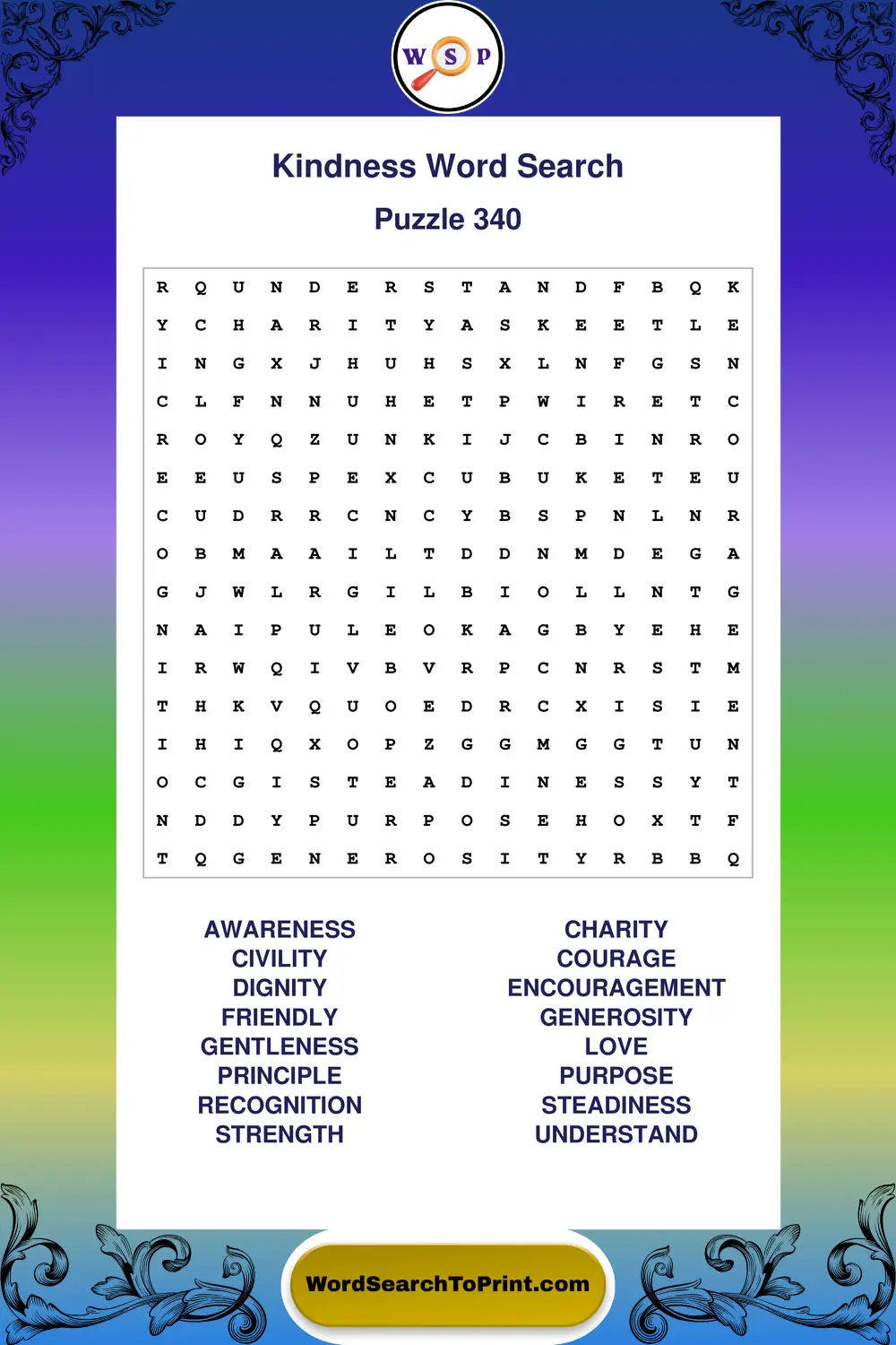 Kindness Word Search Puzzle 340