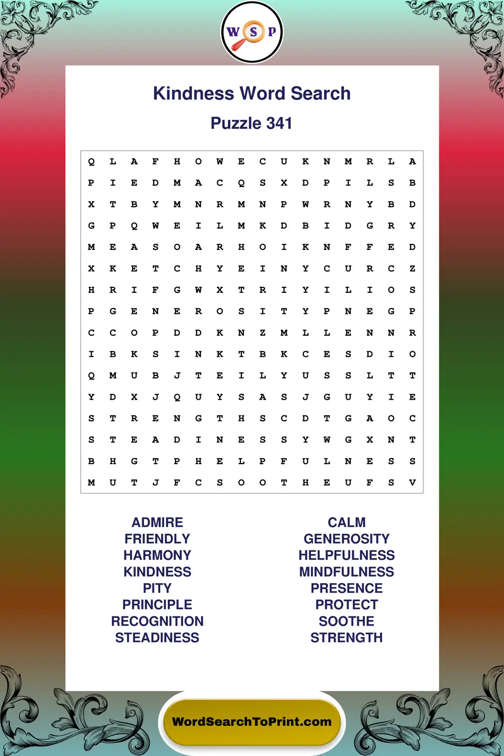 Kindness Word Search Puzzle 341