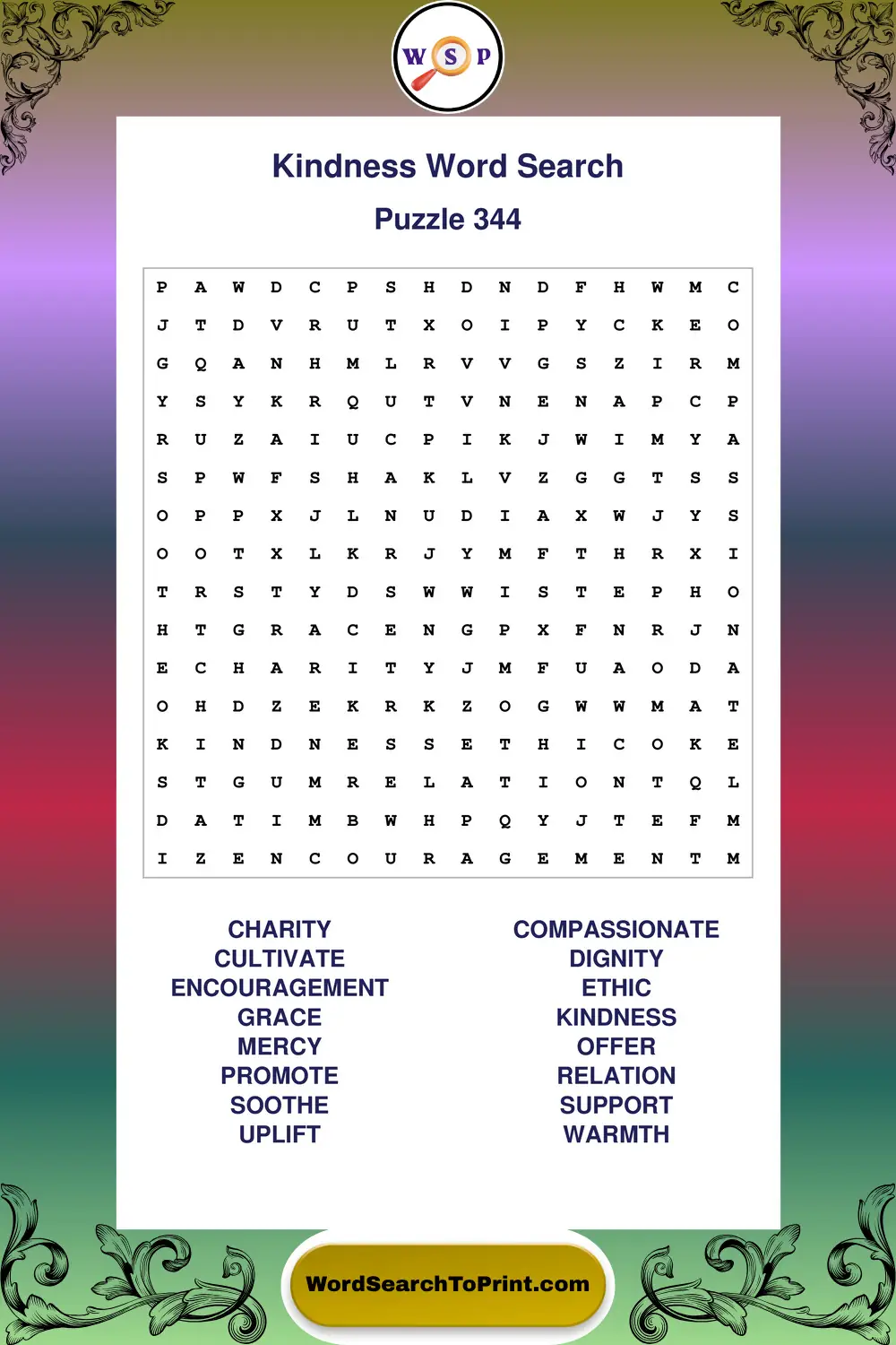 Kindness Word Search Puzzle 344