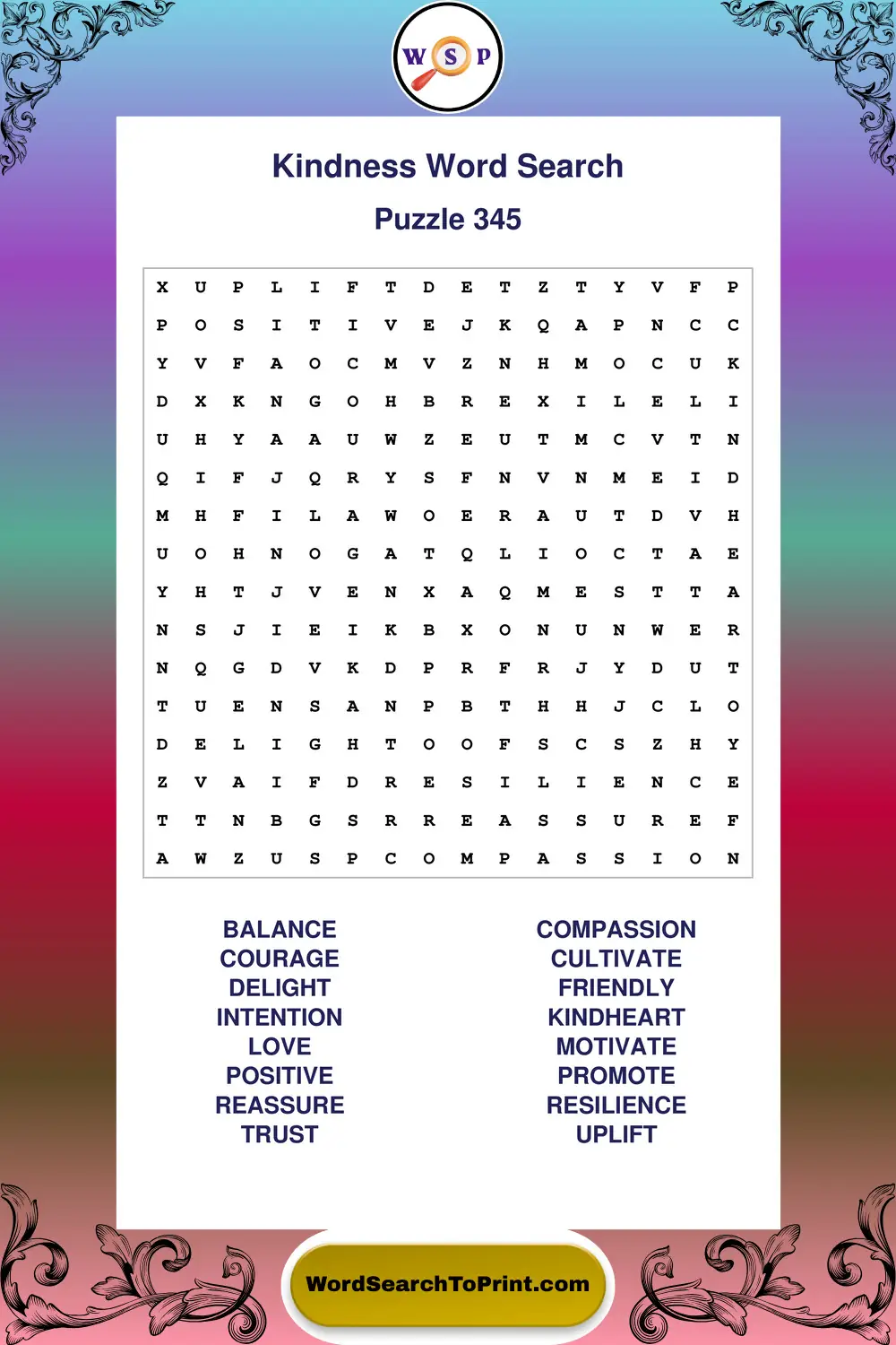 Kindness Word Search Puzzle 345
