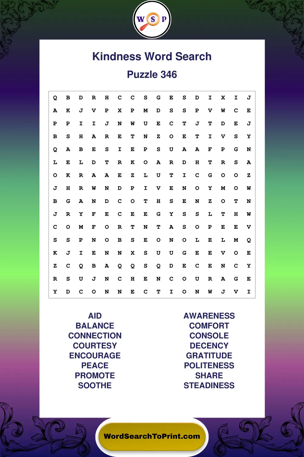 Kindness Word Search Puzzle 346