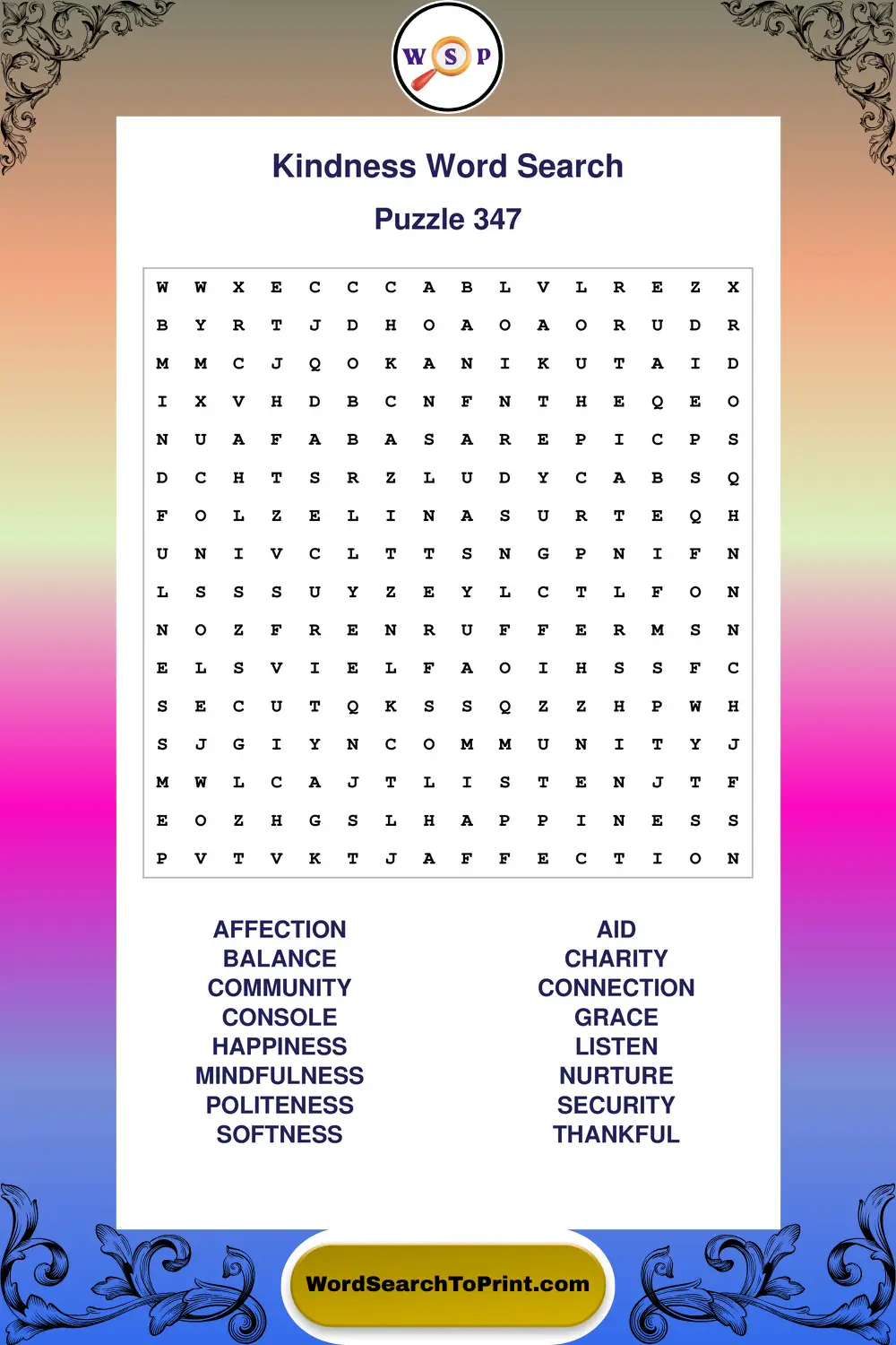Kindness Word Search Puzzle 347