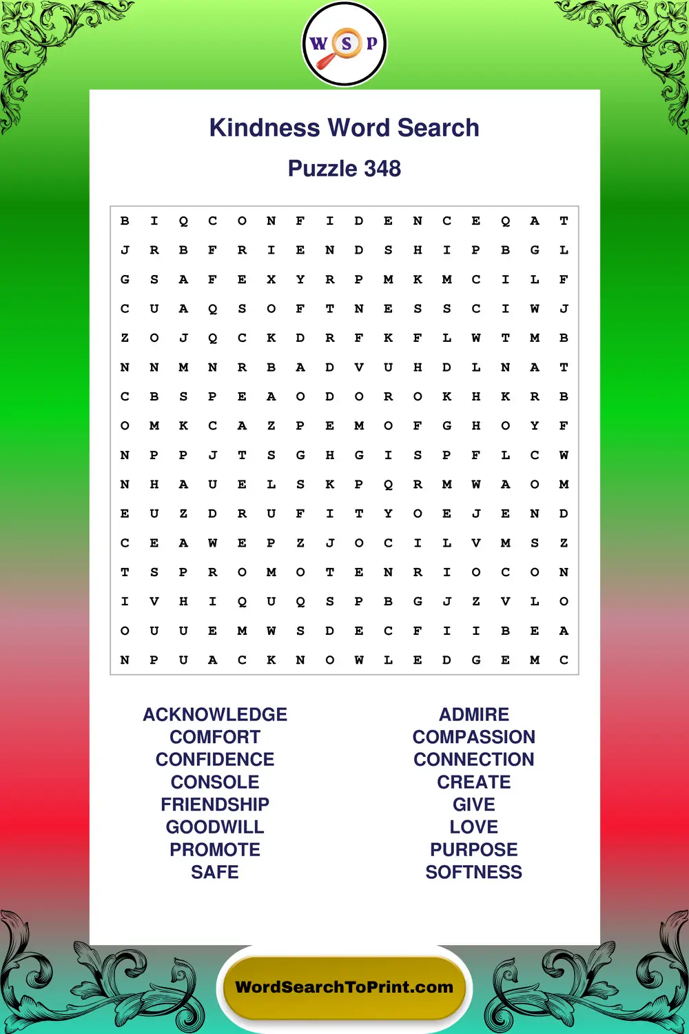 Kindness Word Search Puzzle 348