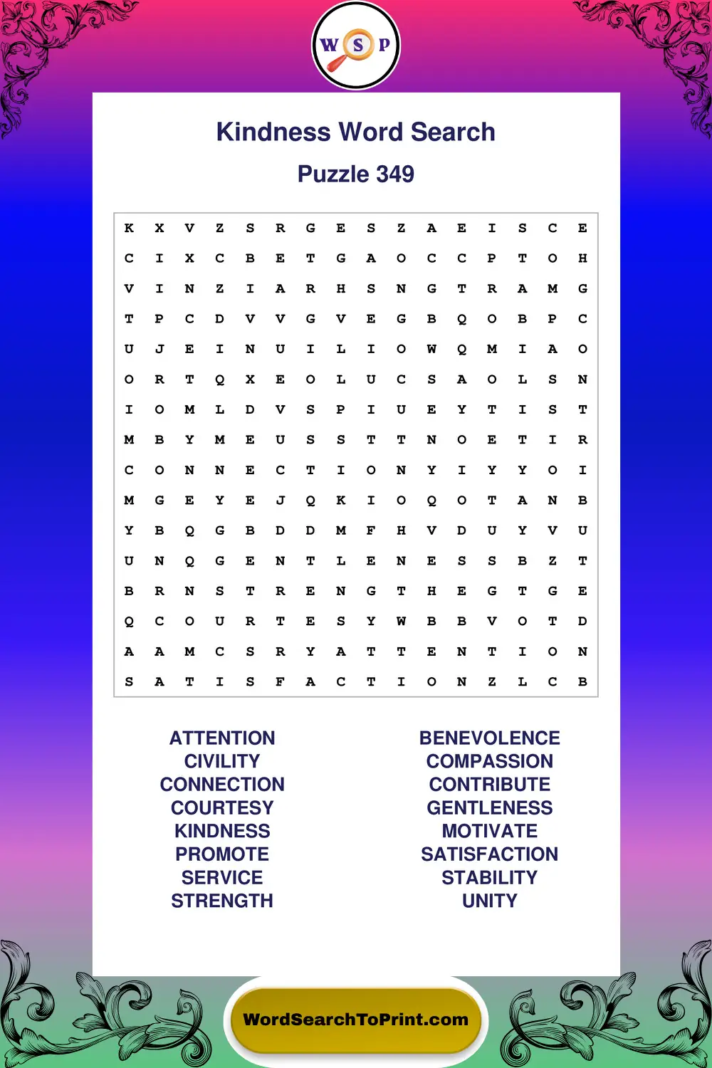 Kindness Word Search Puzzle 349