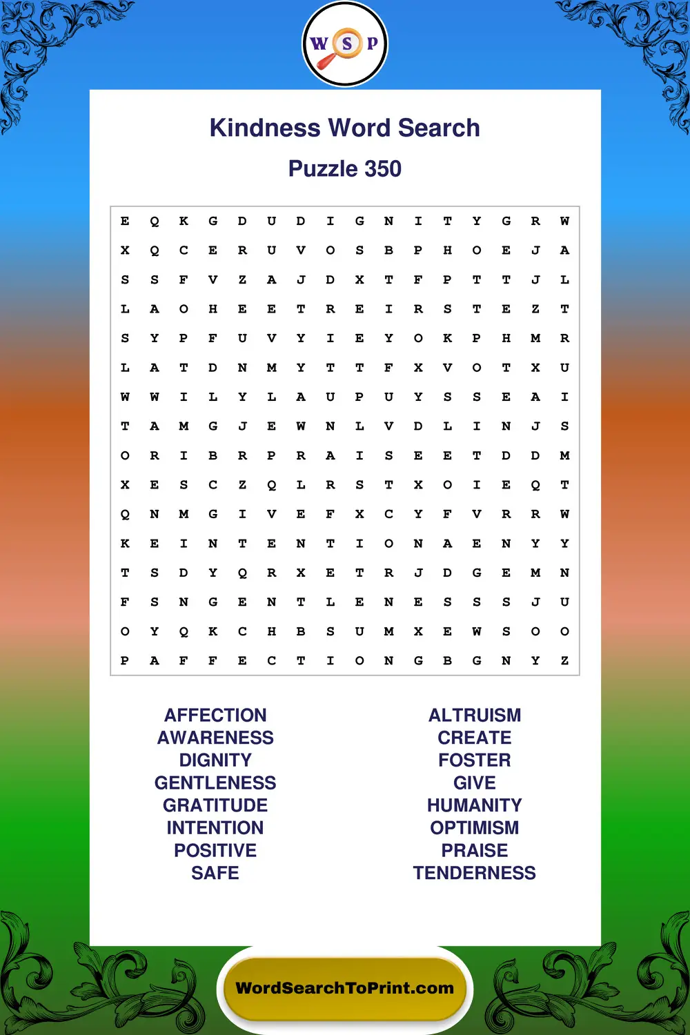 Kindness Word Search Puzzle 350