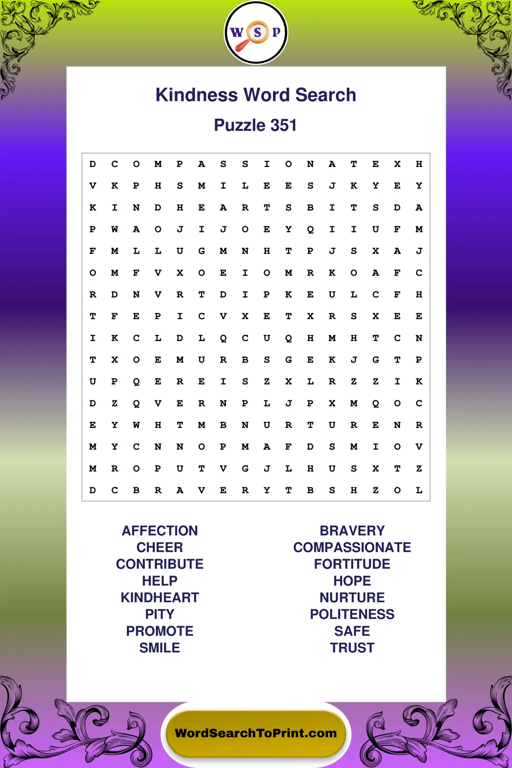 Kindness Word Search Puzzle 351