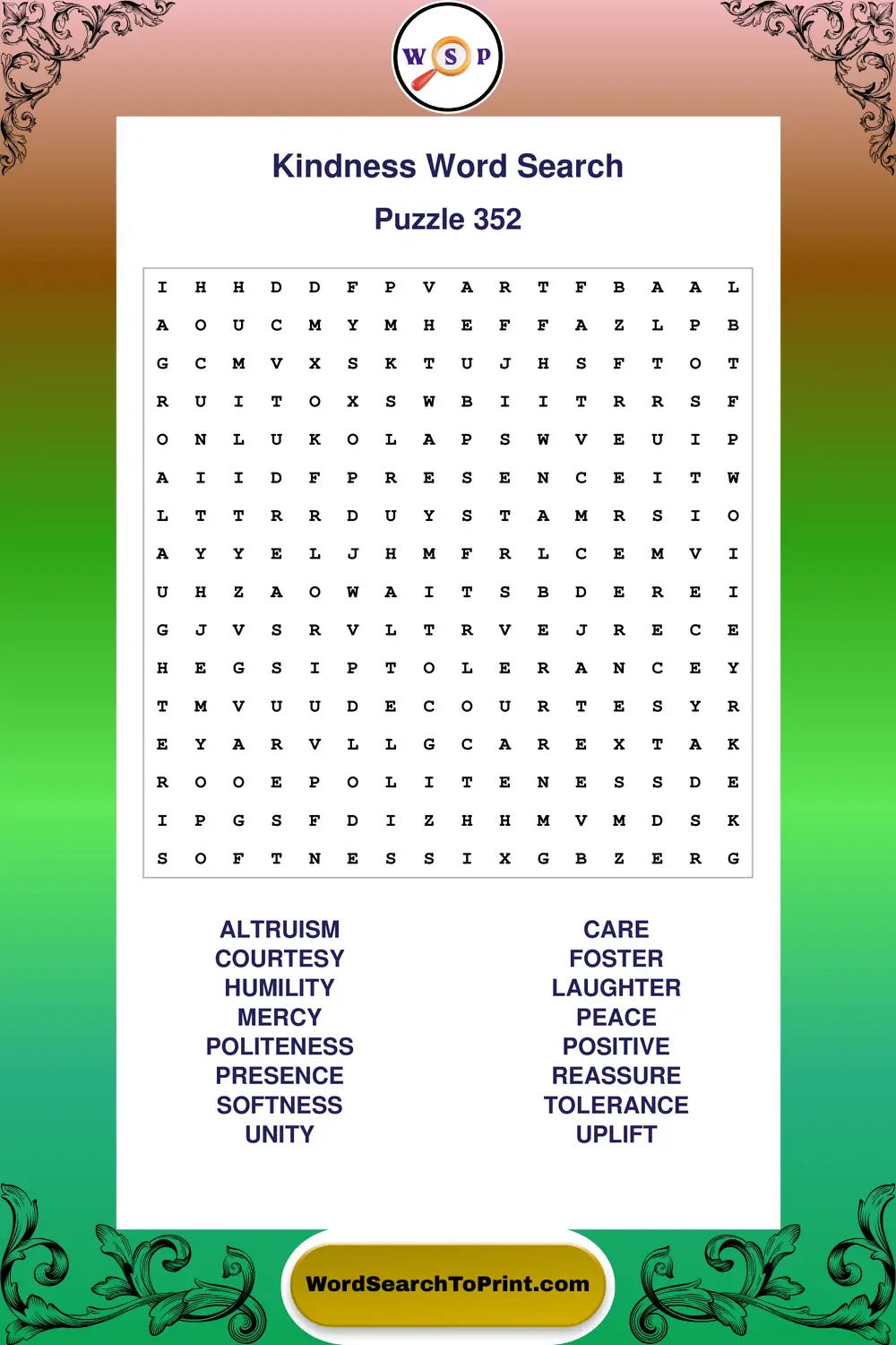Kindness Word Search Puzzle 352