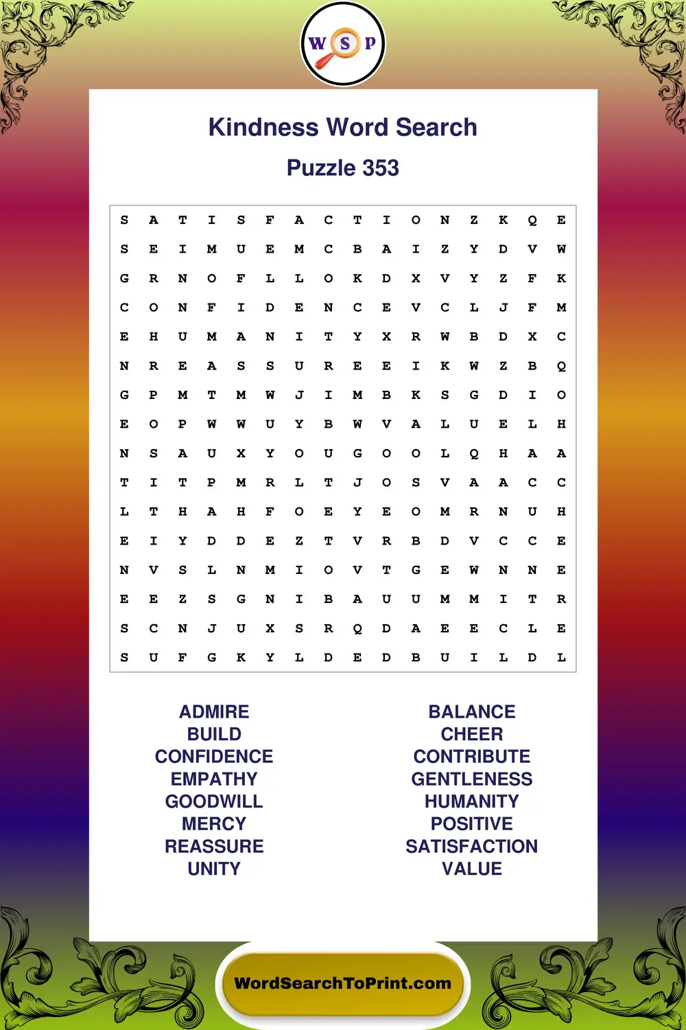 Kindness Word Search Puzzle 353