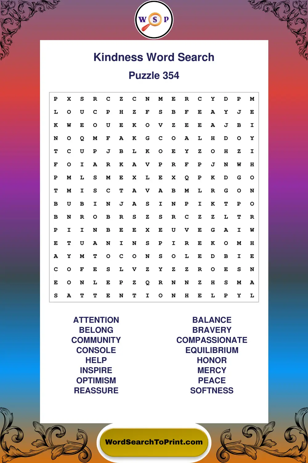 Kindness Word Search Puzzle 354