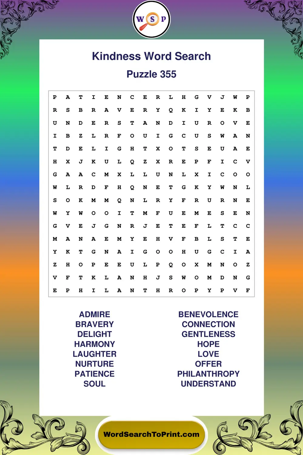 Kindness Word Search Puzzle 355