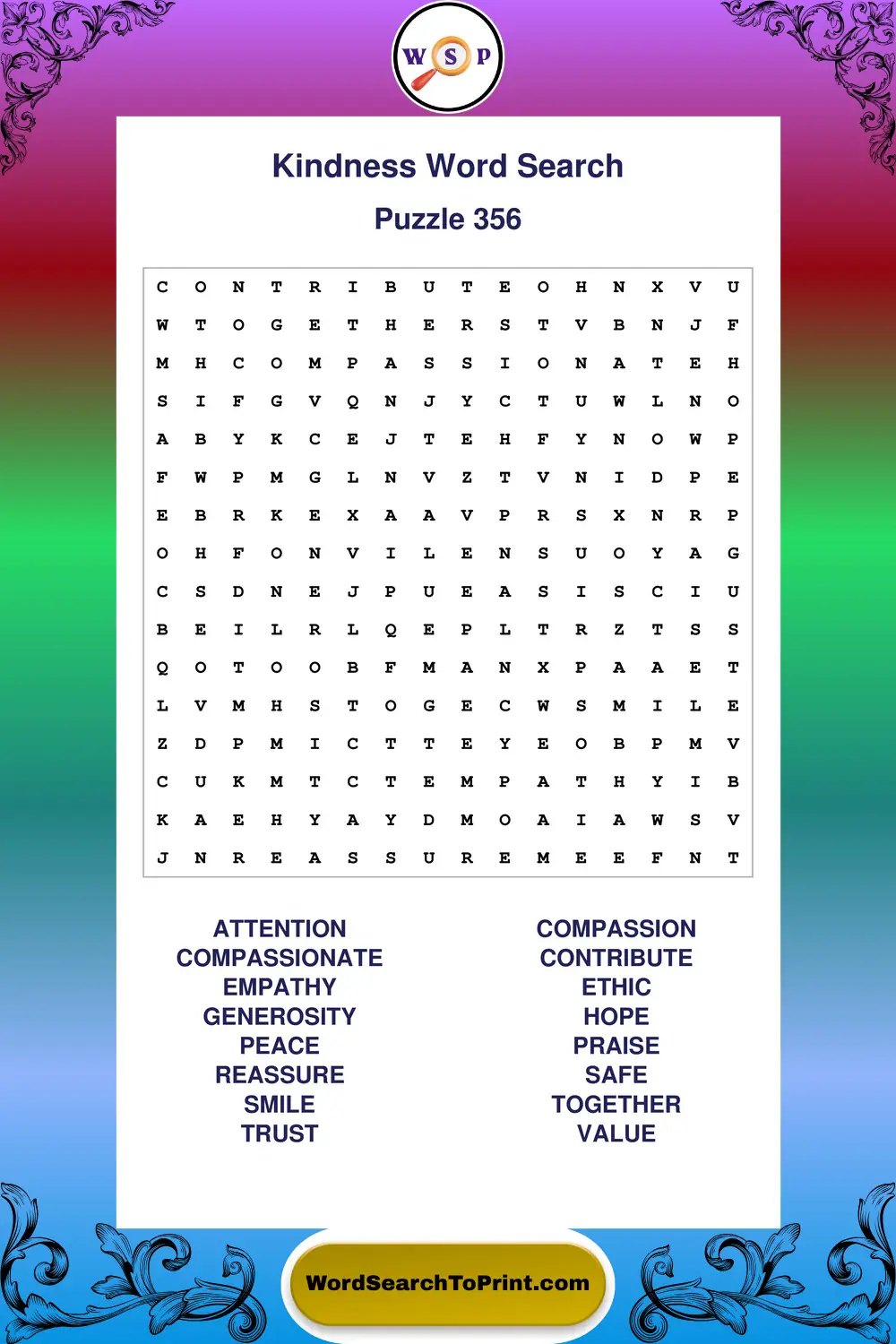 Kindness Word Search Puzzle 356