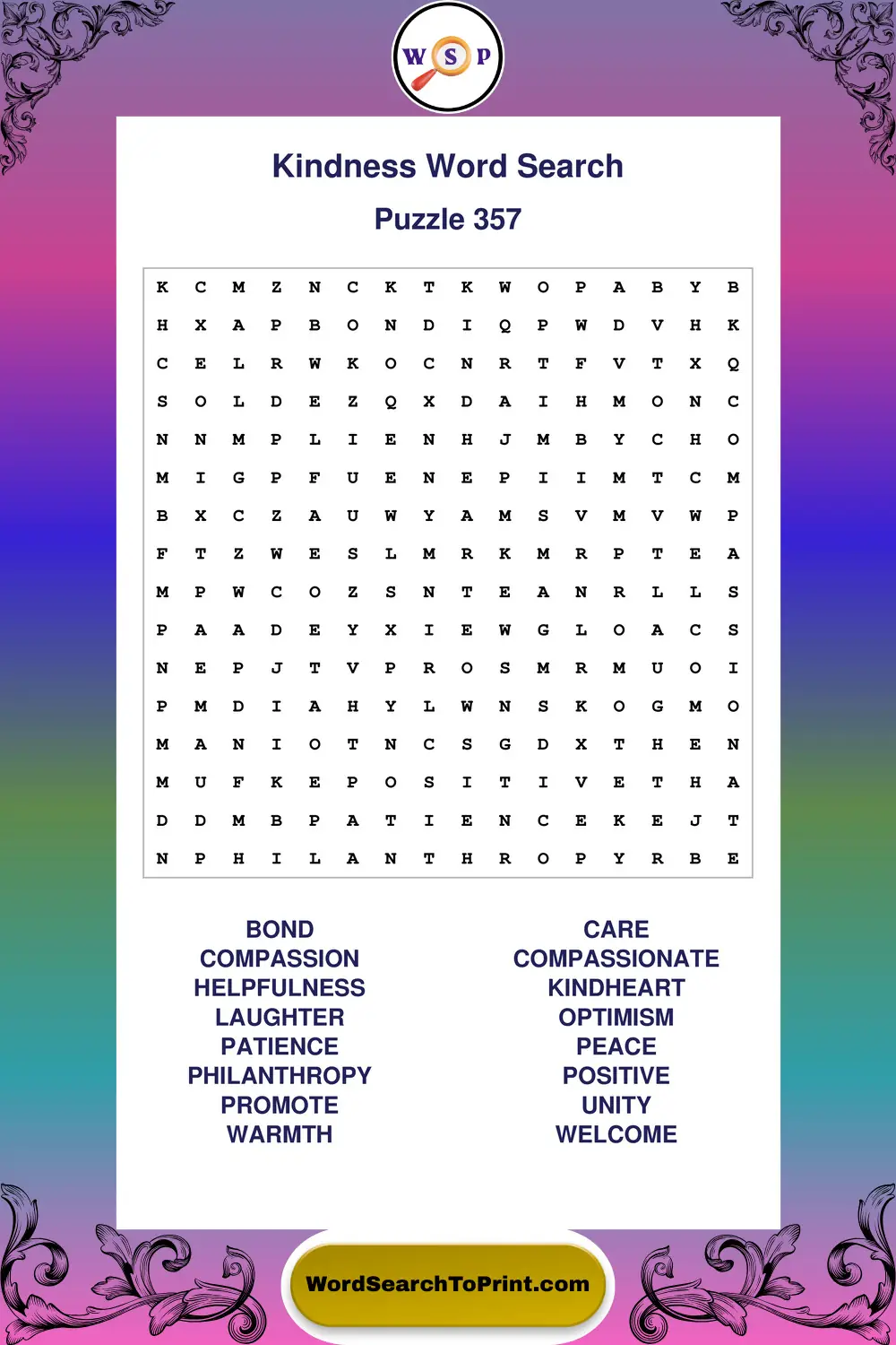 Kindness Word Search Puzzle 357