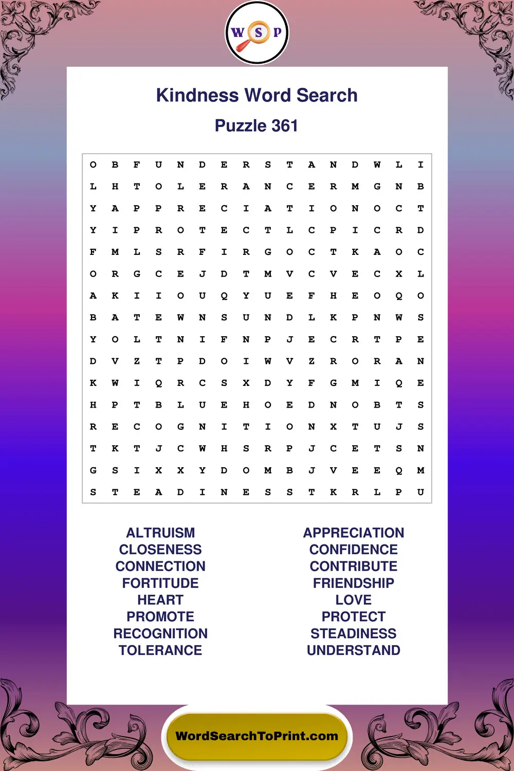 Kindness Word Search Puzzle 361