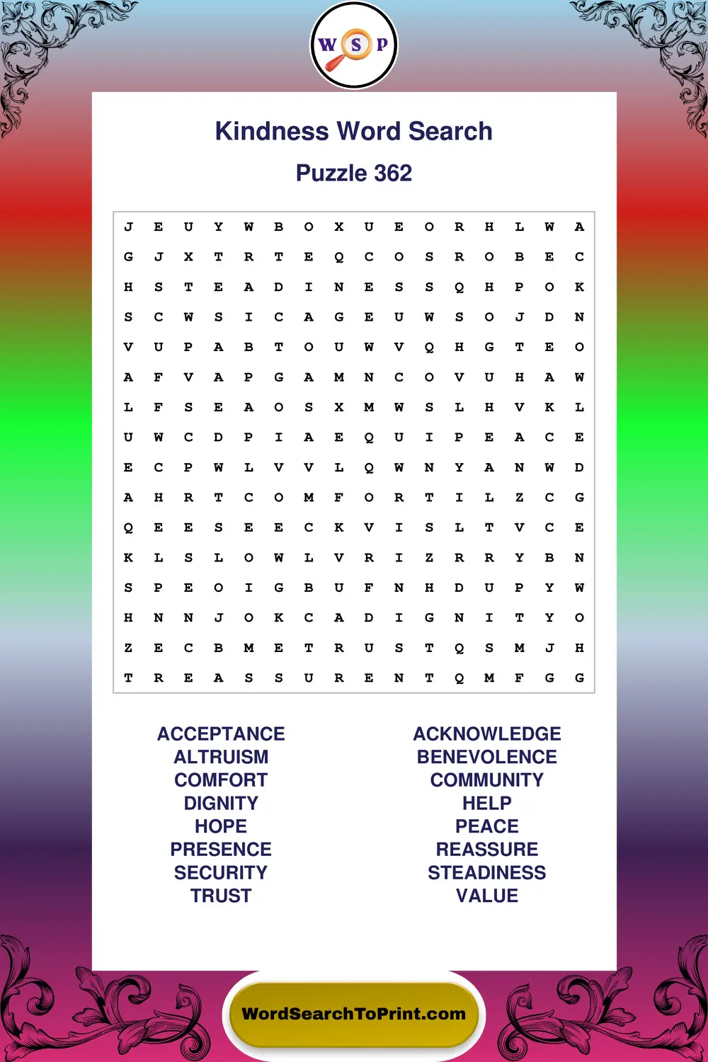 Kindness Word Search Puzzle 362