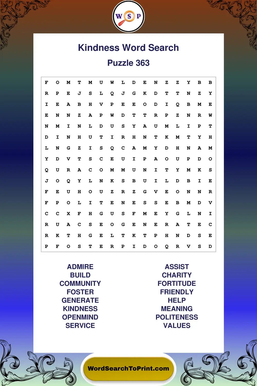 Kindness Word Search Puzzle 363