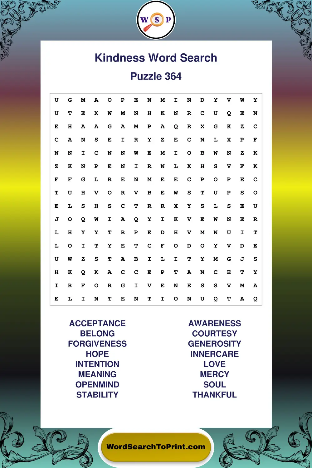 Kindness Word Search Puzzle 364