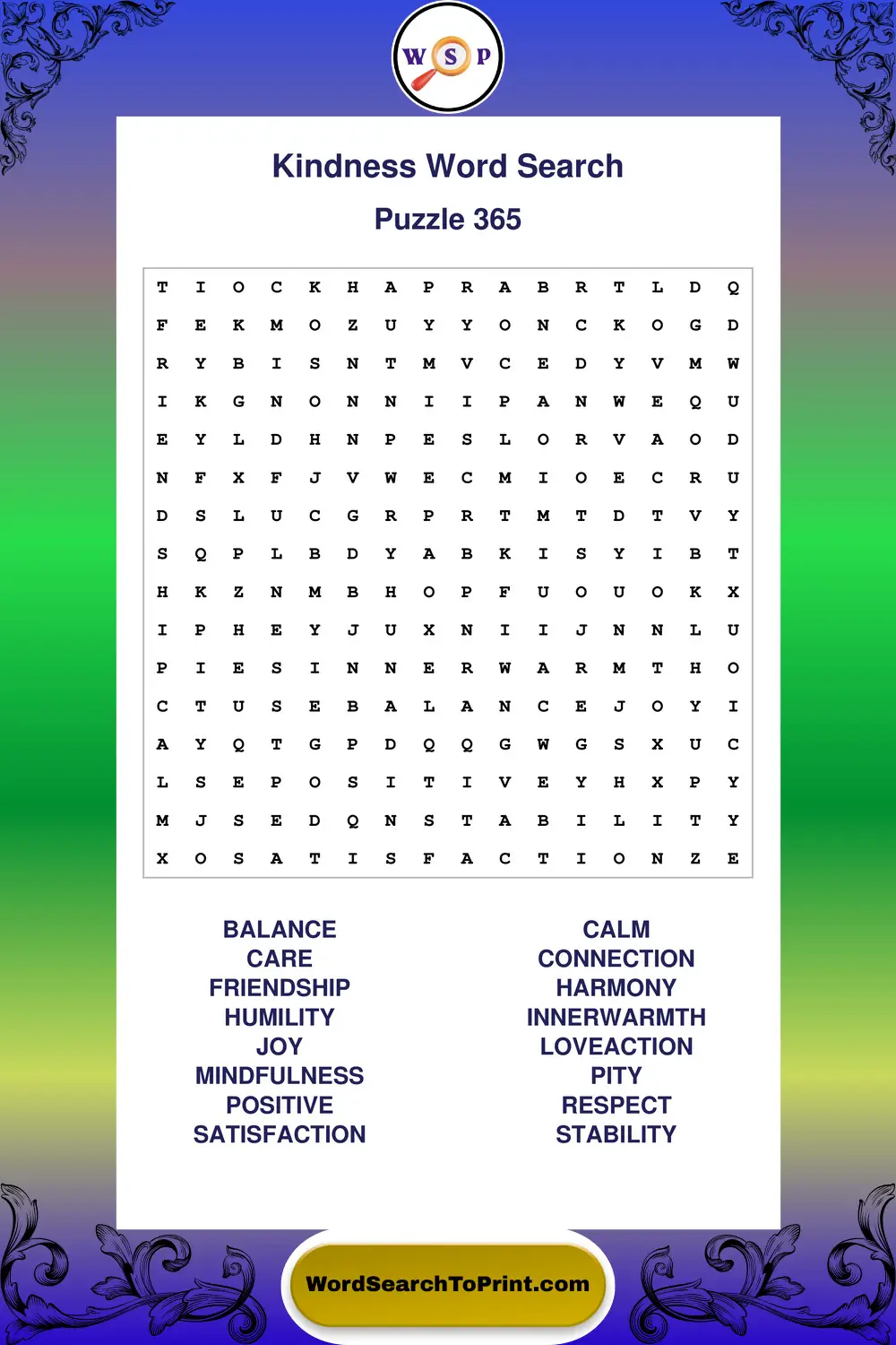 Kindness Word Search Puzzle 365