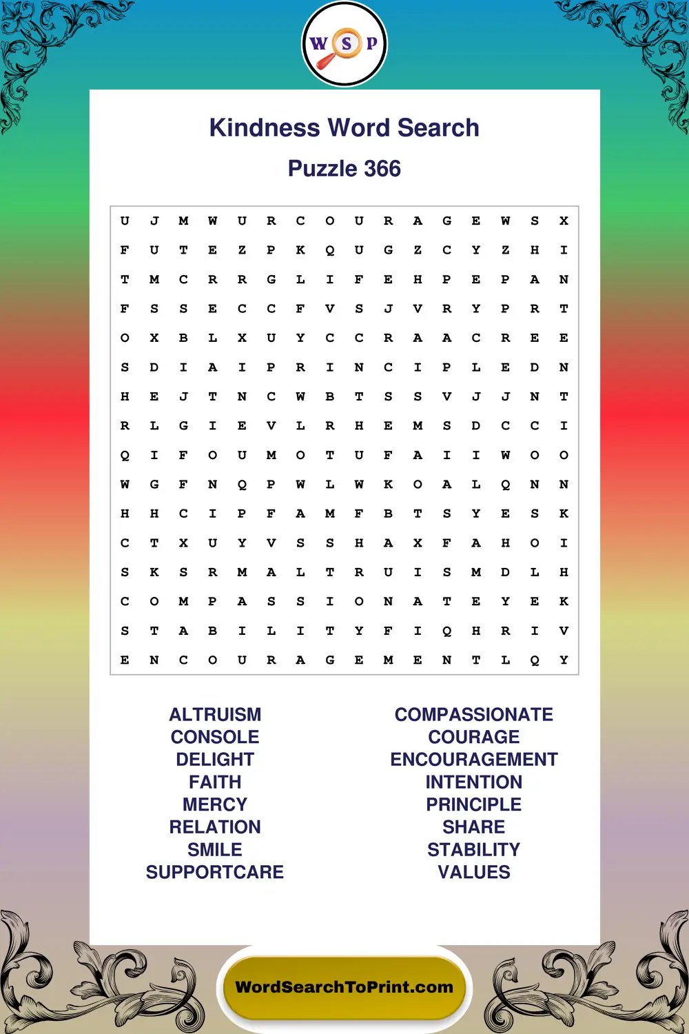 Kindness Word Search Puzzle 366