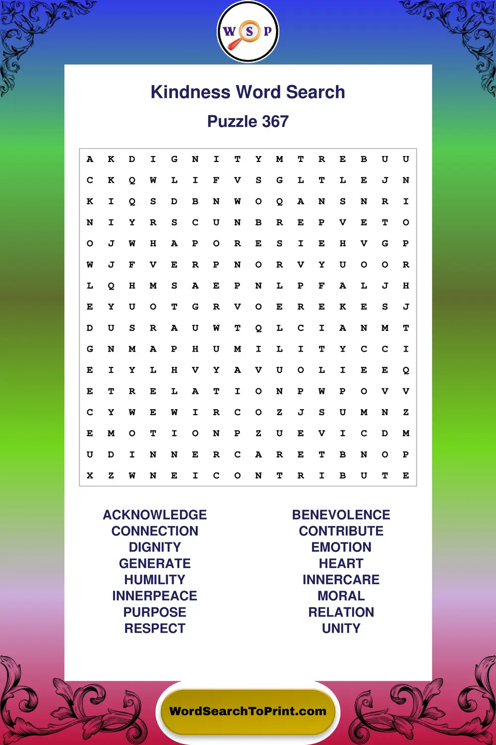 Kindness Word Search Puzzle 367