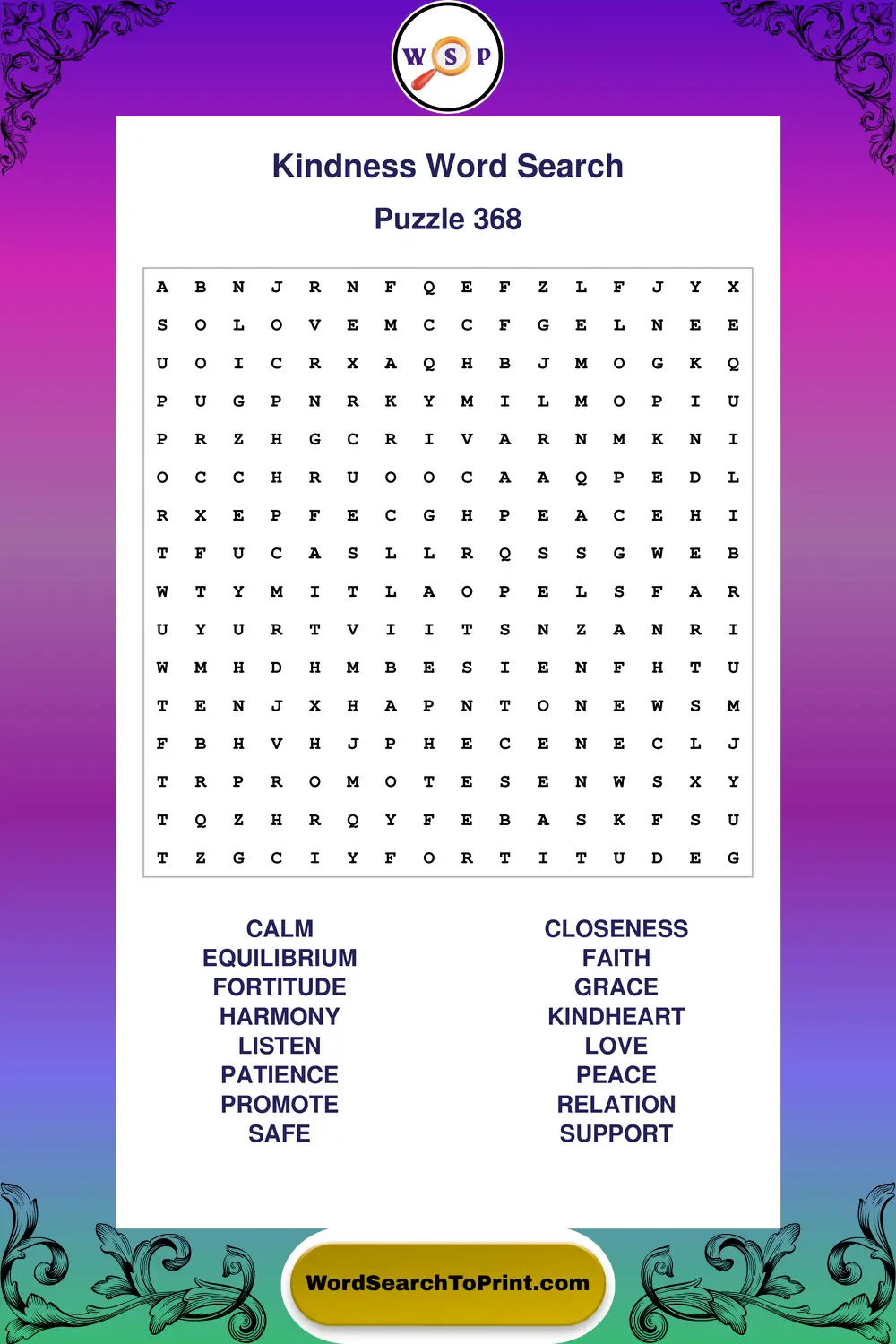 Kindness Word Search Puzzle 368