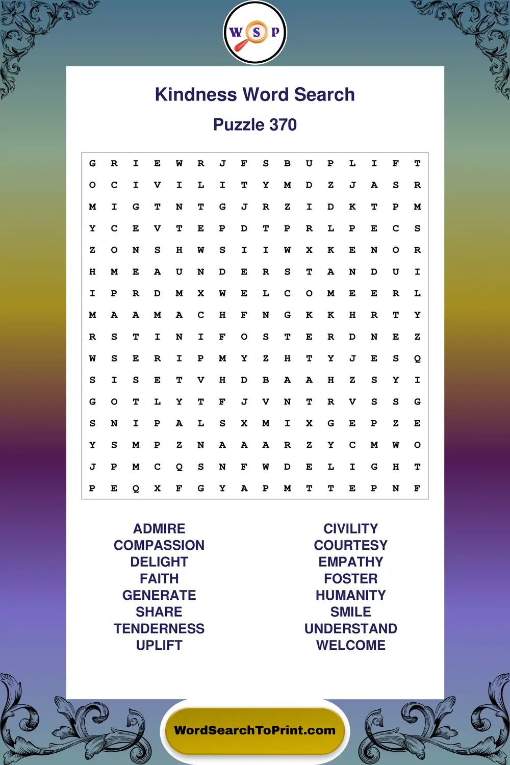 Kindness Word Search Puzzle 370