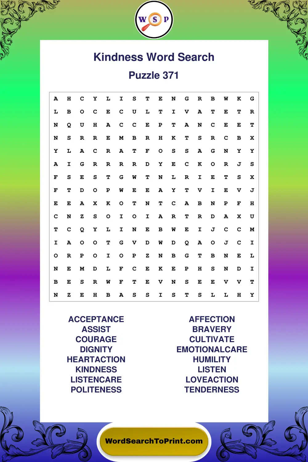 Kindness Word Search Puzzle 371