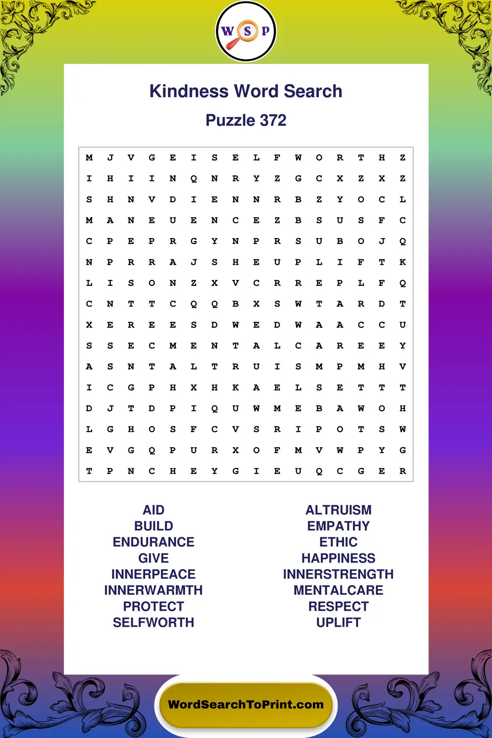 Kindness Word Search Puzzle 372