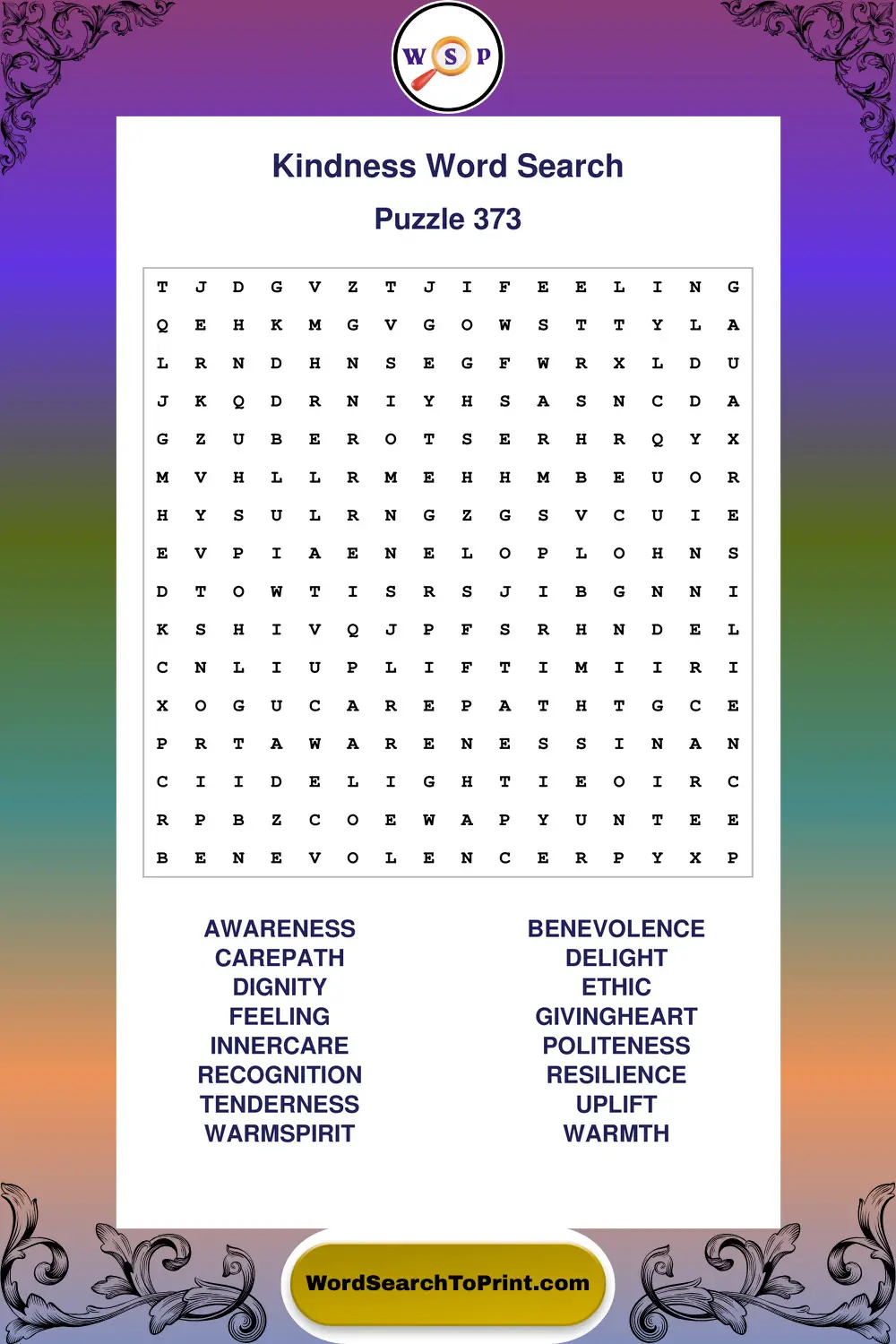 Kindness Word Search Puzzle 373