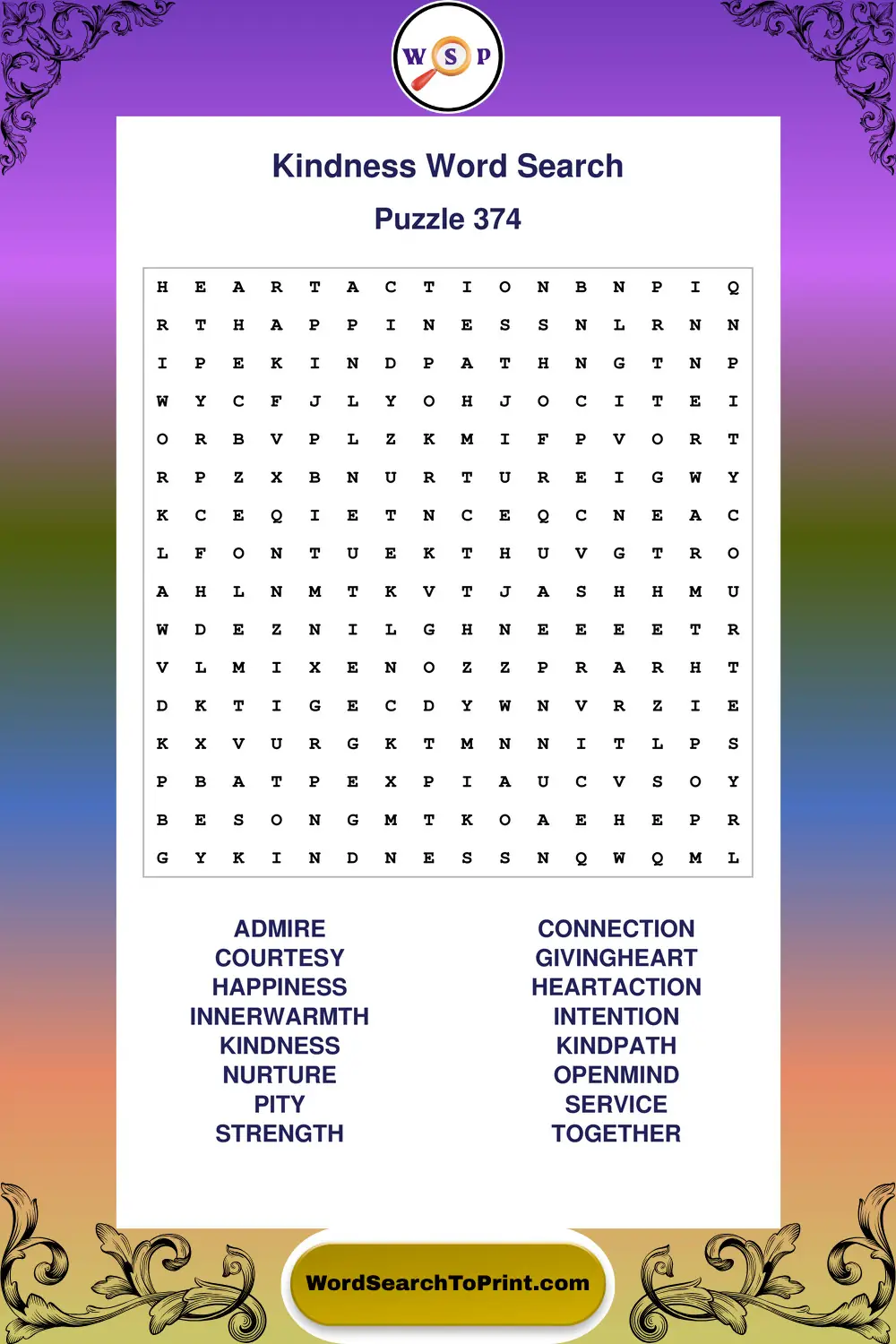 Kindness Word Search Puzzle 374