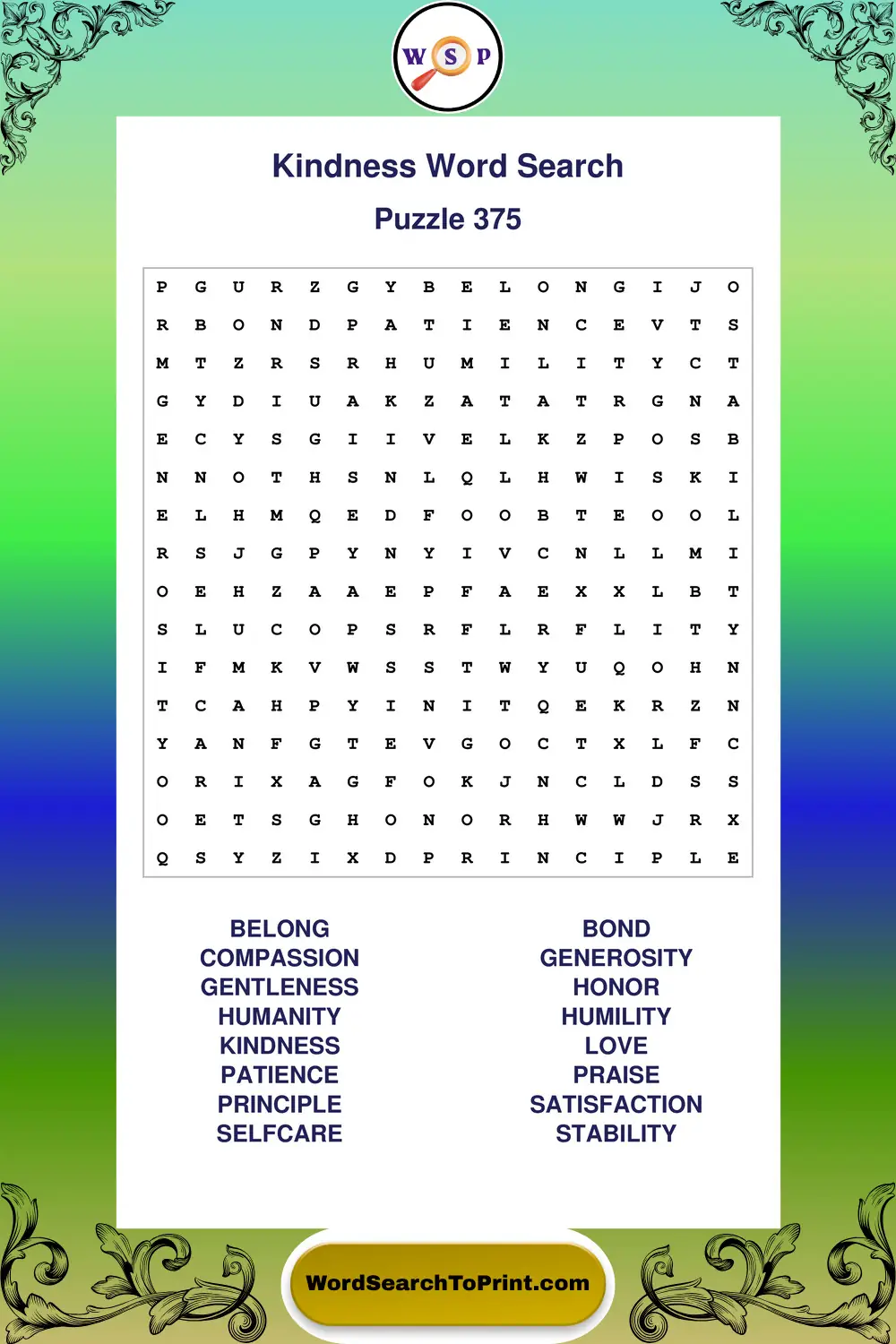 Kindness Word Search Puzzle 375