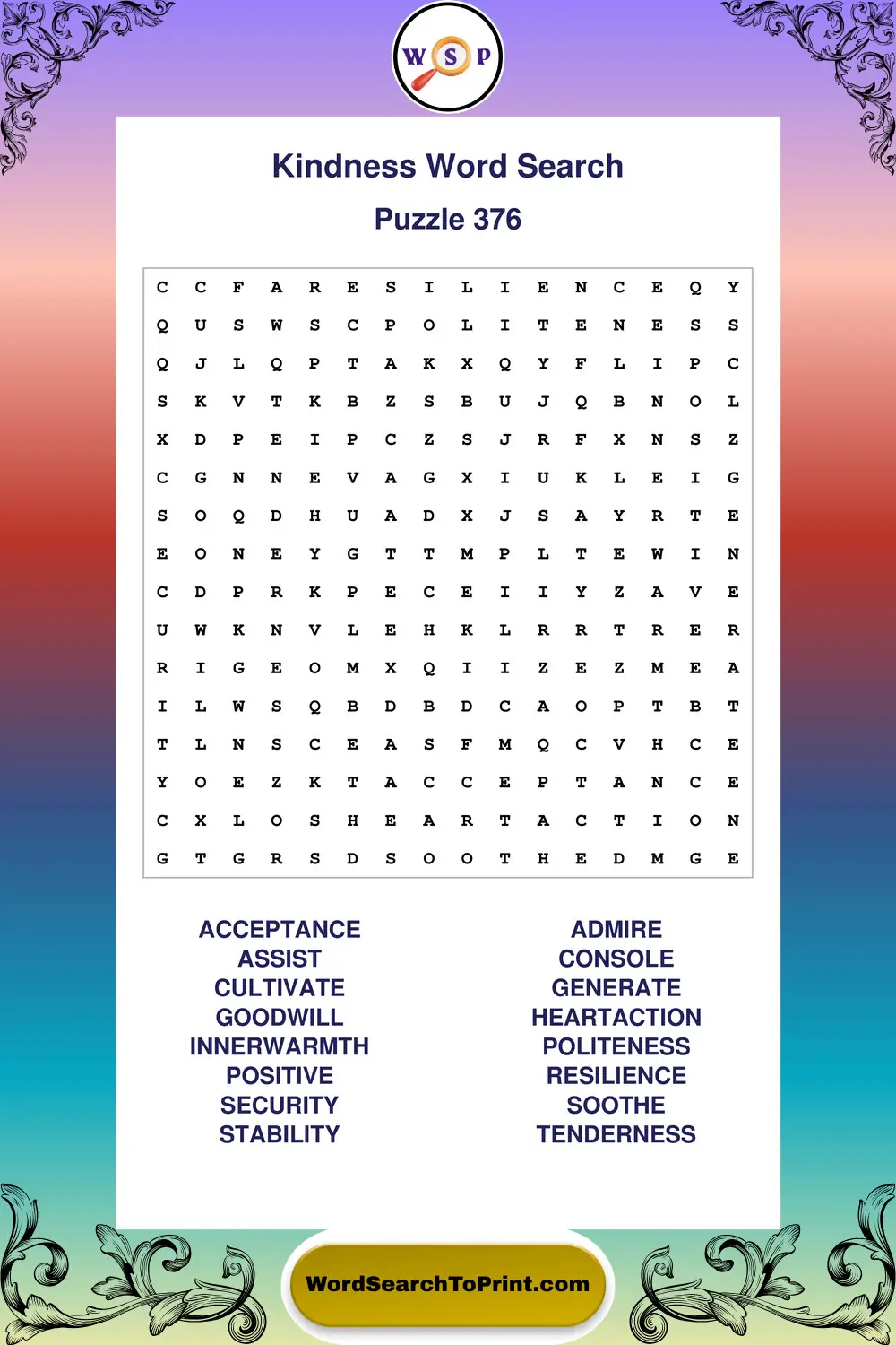 Kindness Word Search Puzzle 376