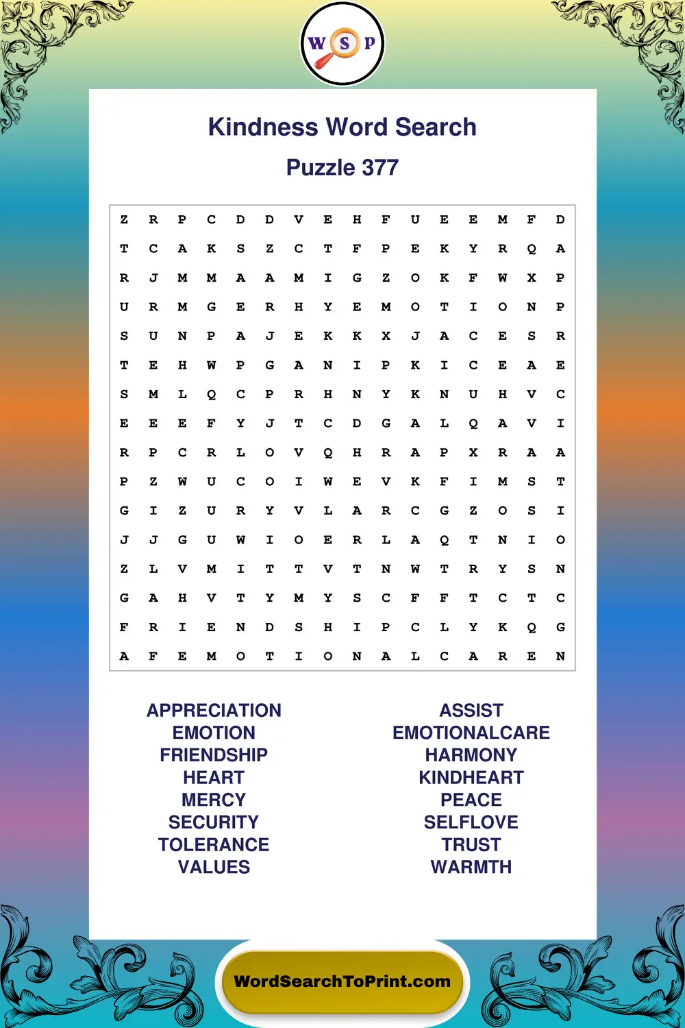 Kindness Word Search Puzzle 377