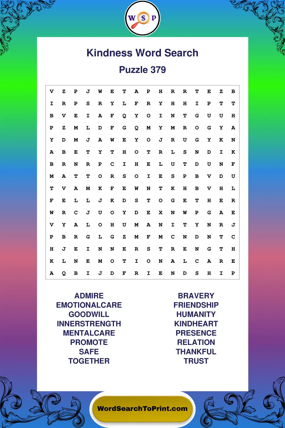 Kindness Word Search Puzzle 379