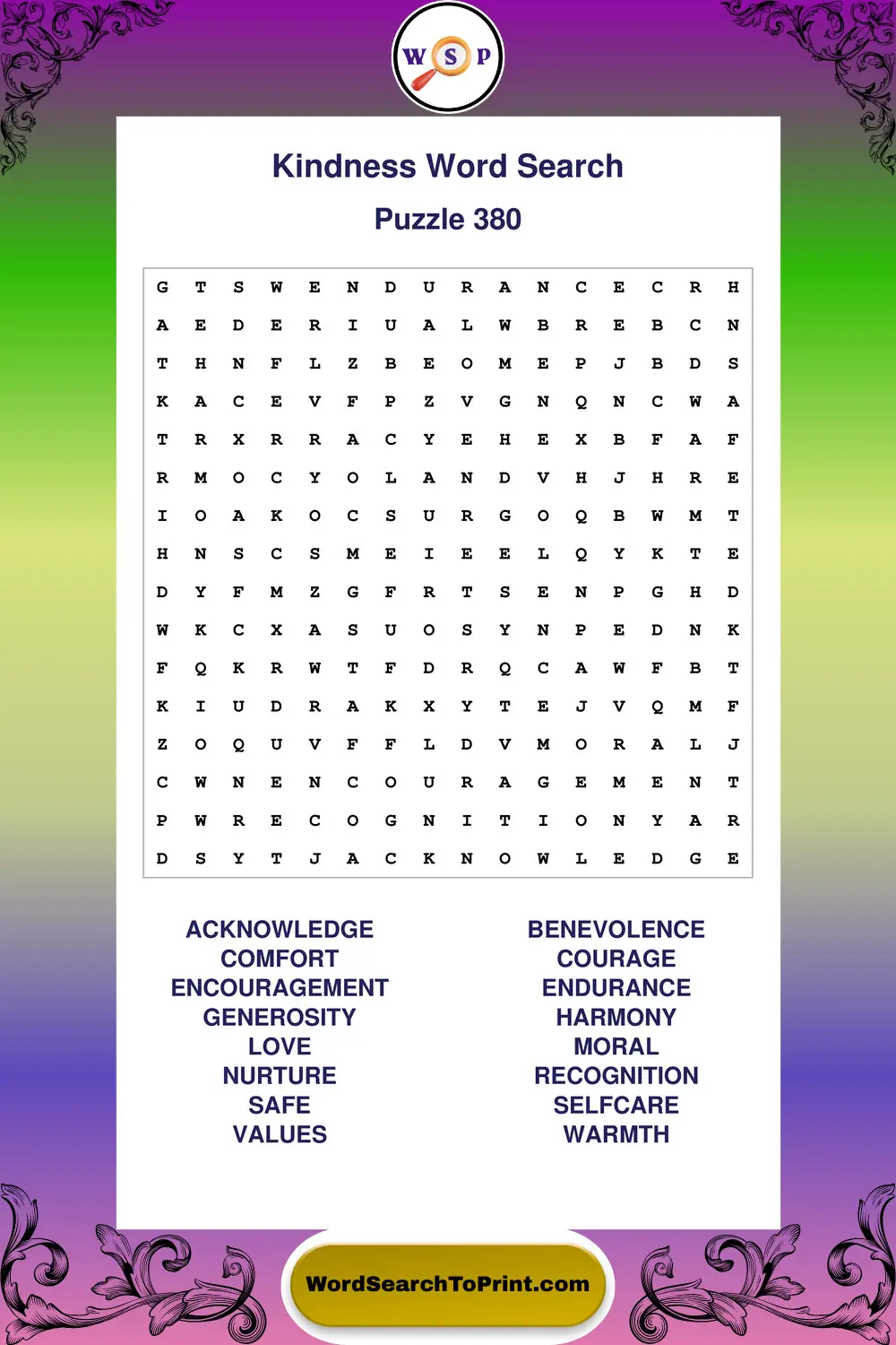 Kindness Word Search Puzzle 380