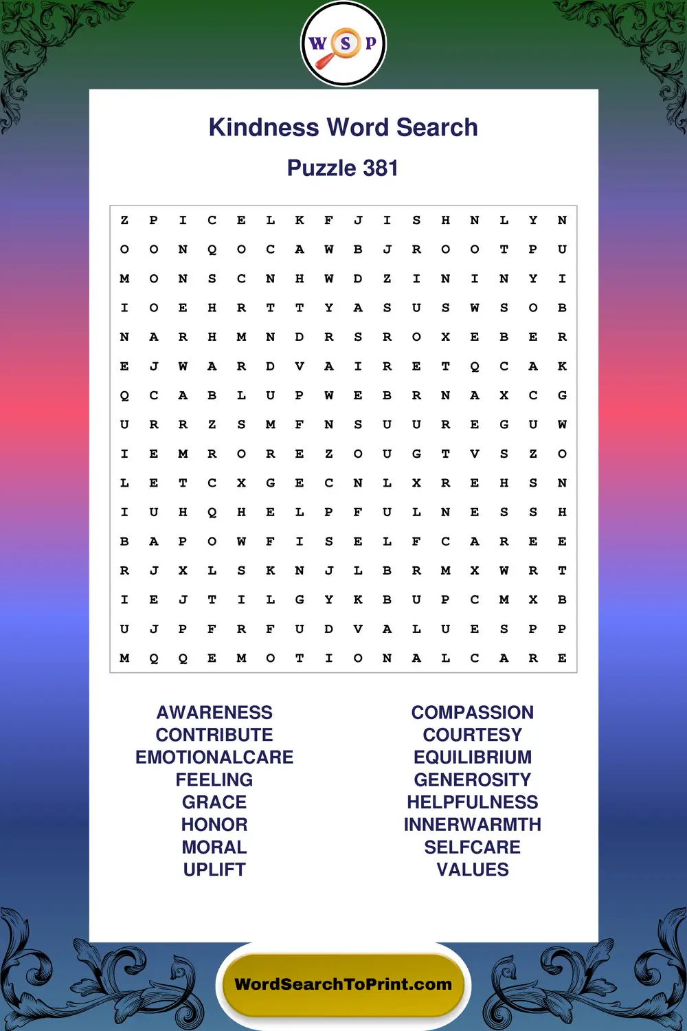 Kindness Word Search Puzzle 381