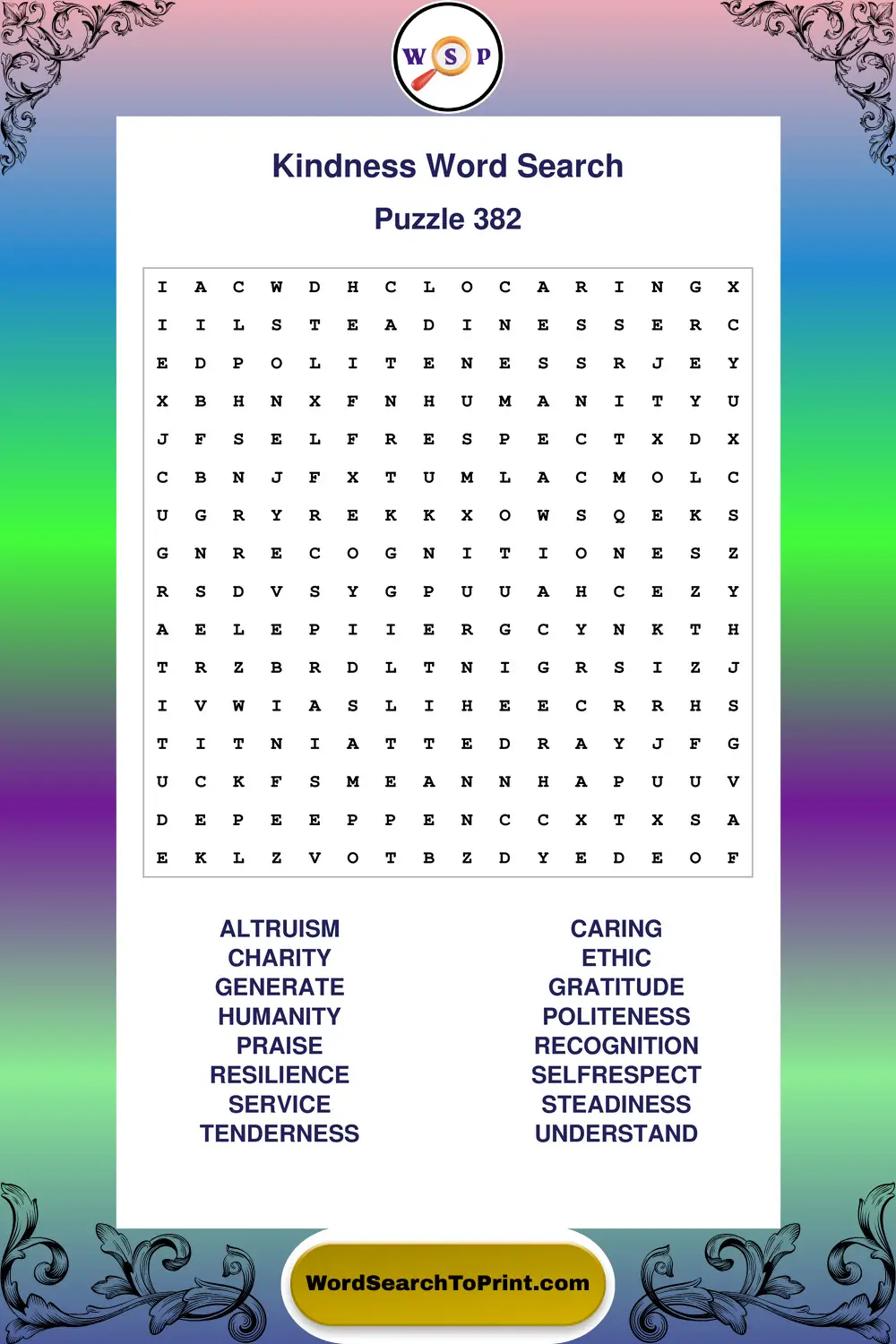 Kindness Word Search Puzzle 382