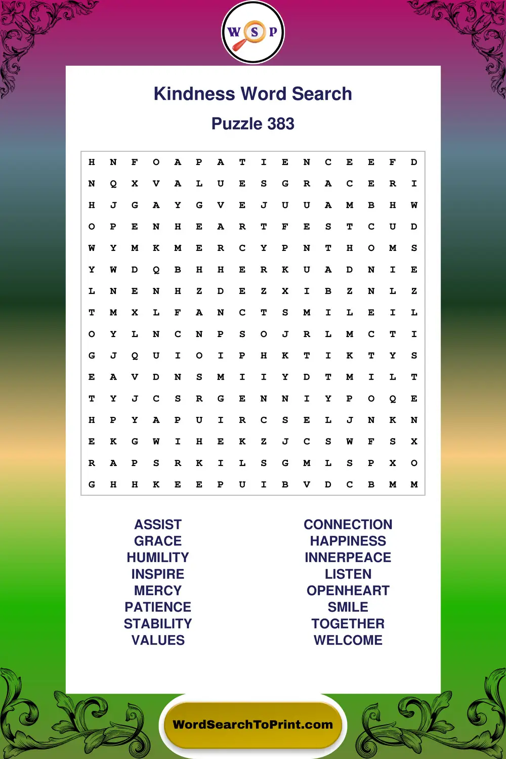 Kindness Word Search Puzzle 383