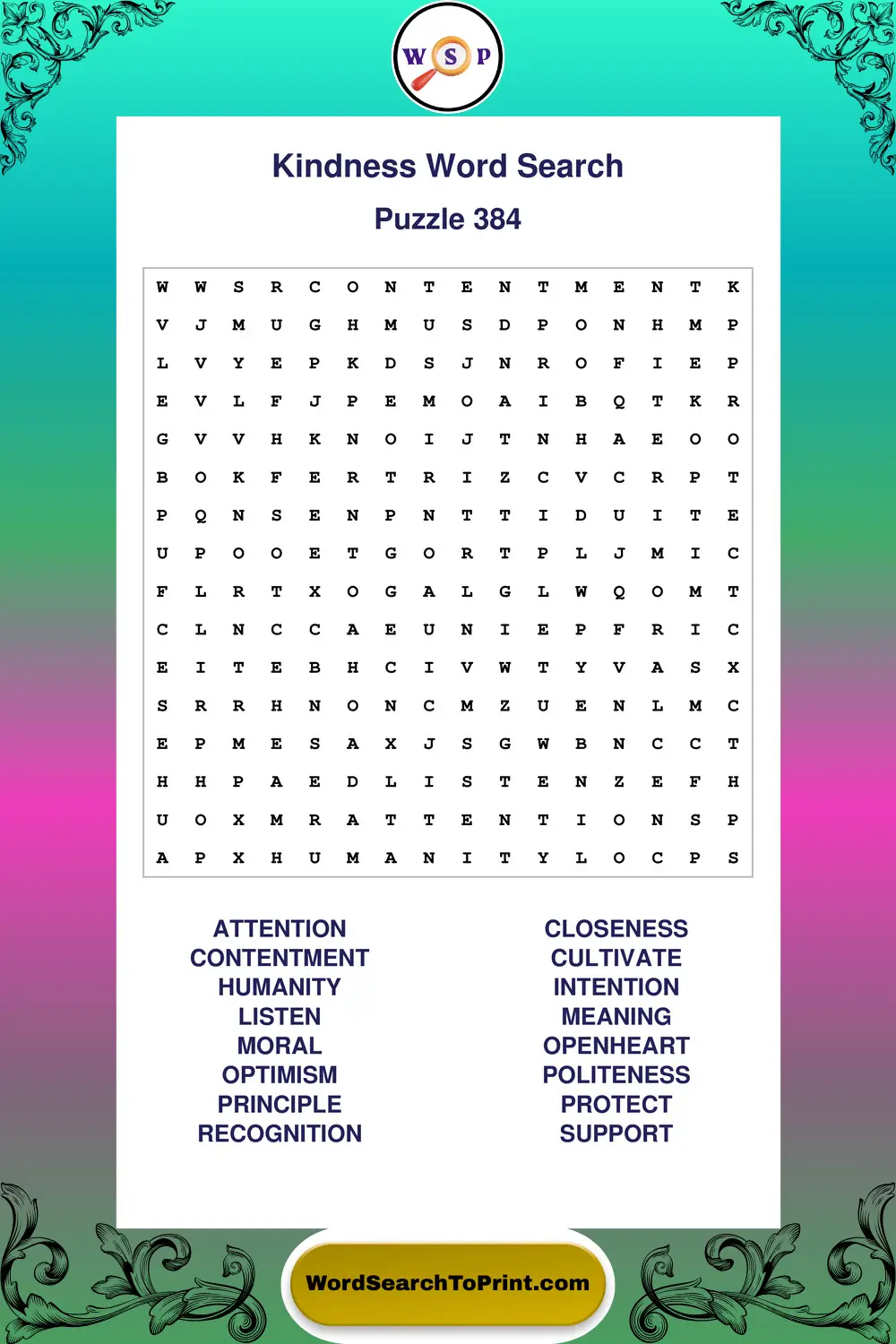 Kindness Word Search Puzzle 384