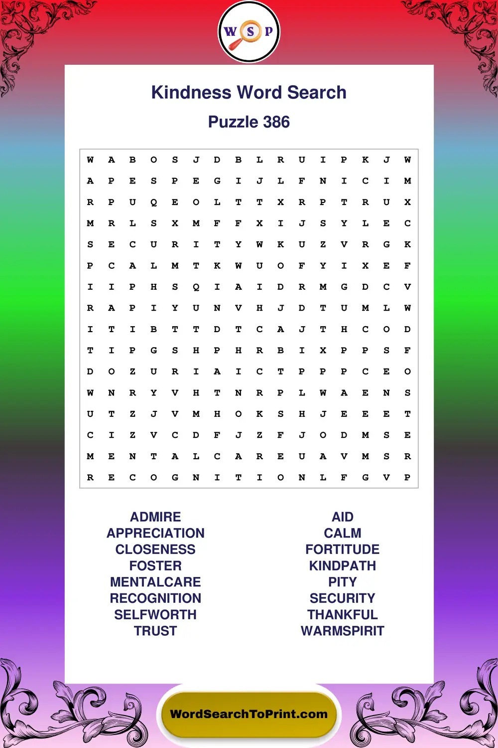 Kindness Word Search Puzzle 386
