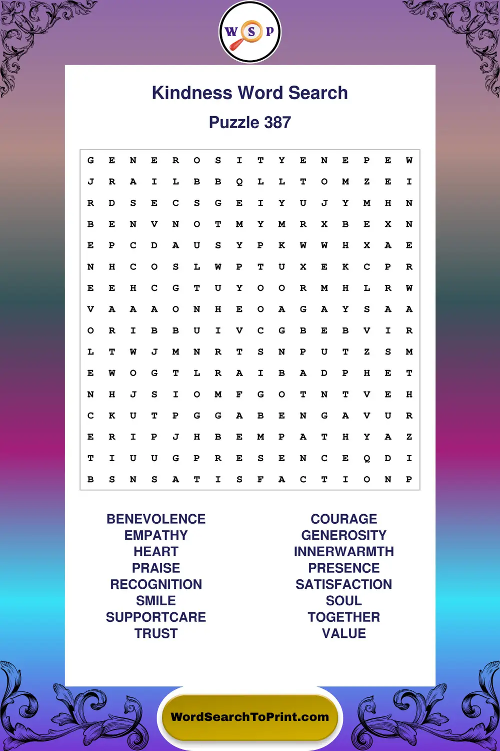 Kindness Word Search Puzzle 387