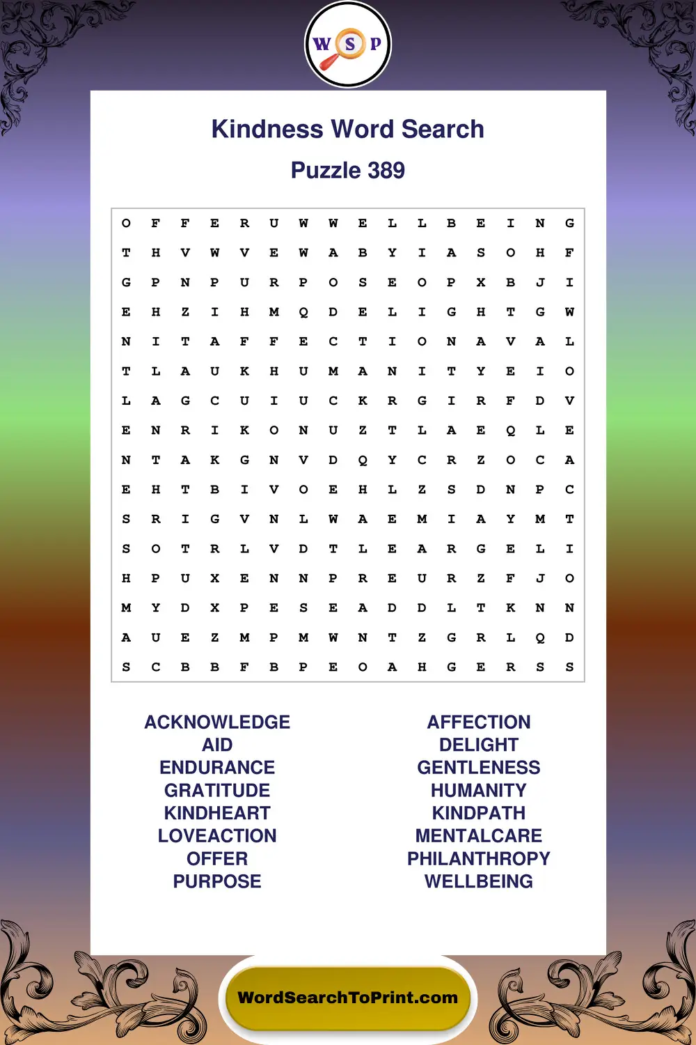 Kindness Word Search Puzzle 389