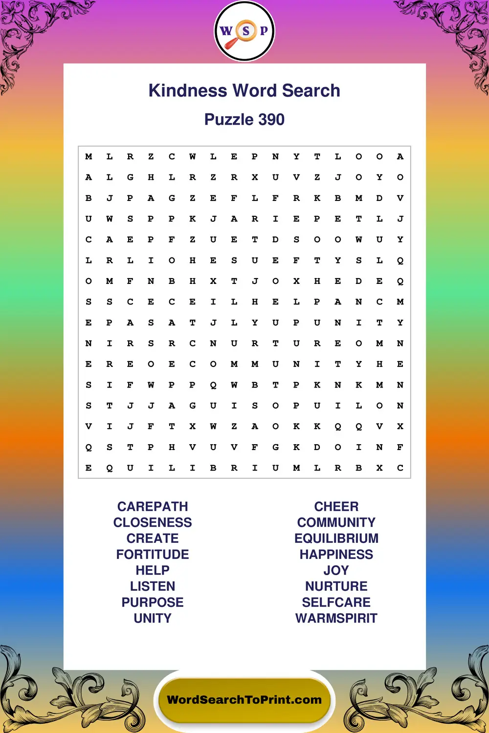 Kindness Word Search Puzzle 390
