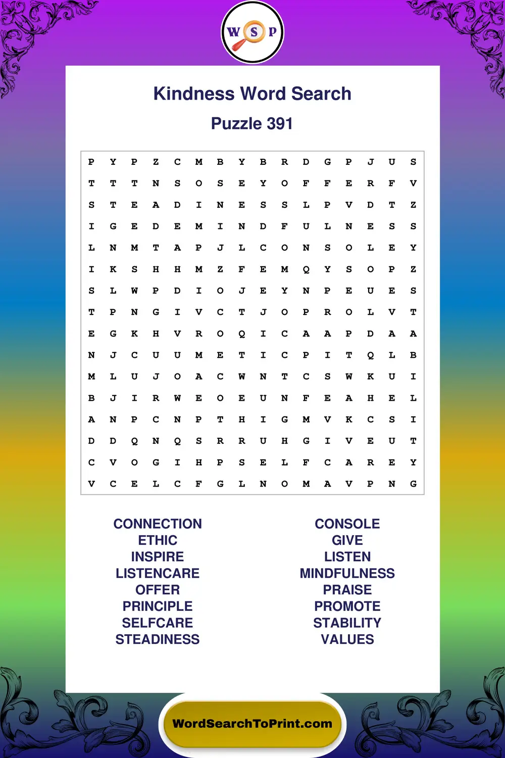 Kindness Word Search Puzzle 391