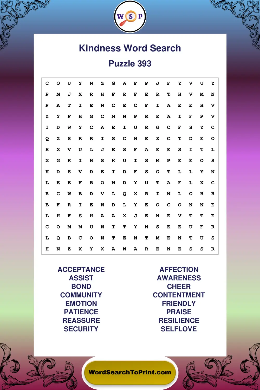 Kindness Word Search Puzzle 393