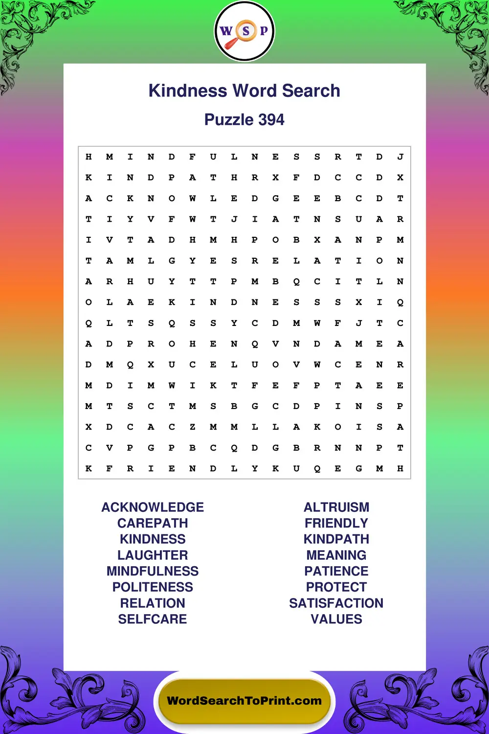Kindness Word Search Puzzle 394
