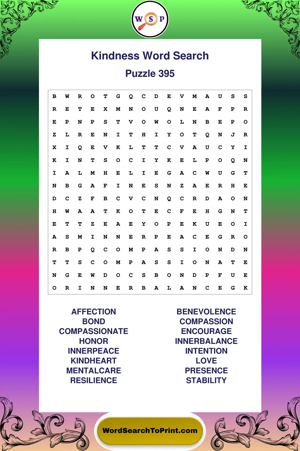 Kindness Word Search Puzzle 395
