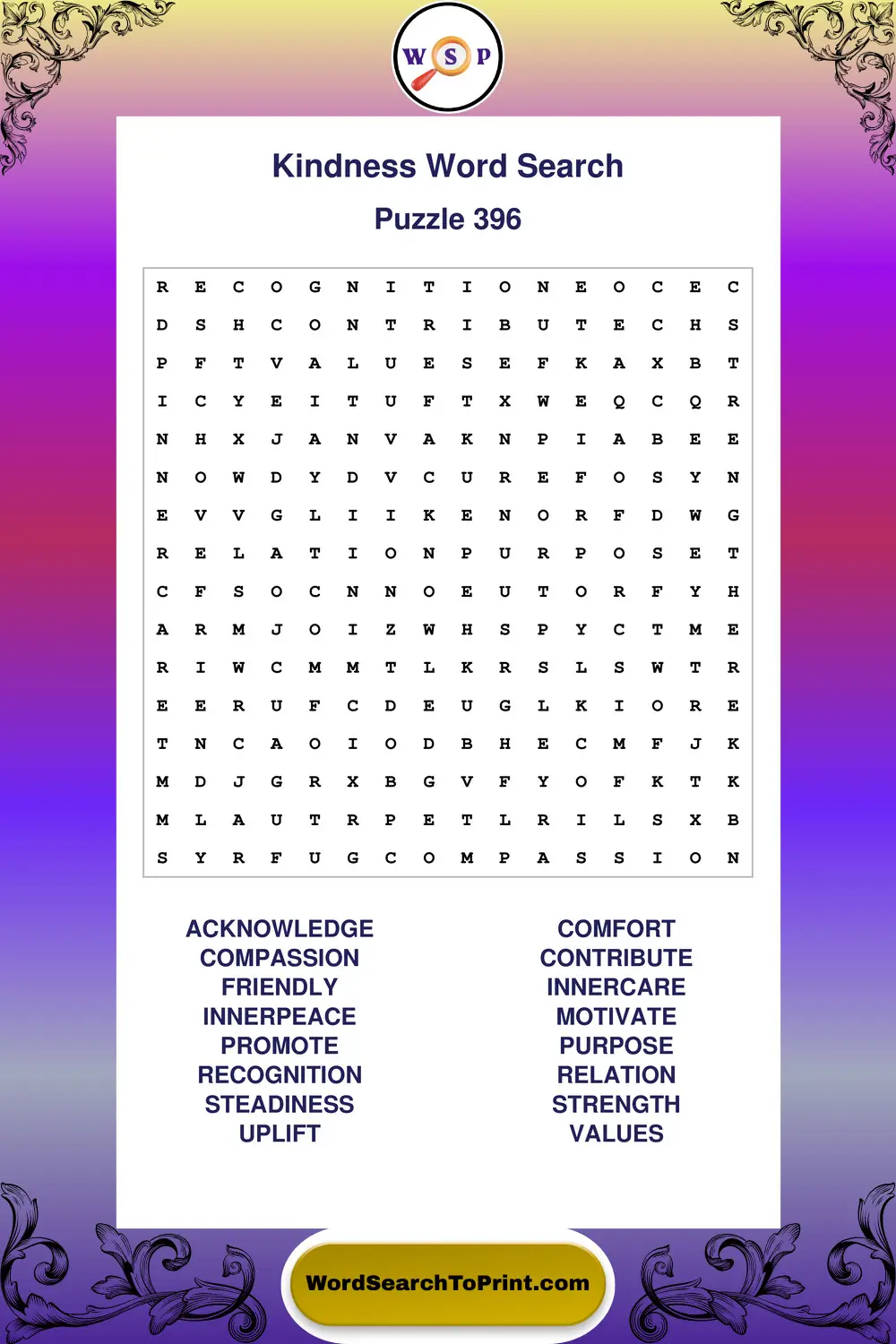 Kindness Word Search Puzzle 396